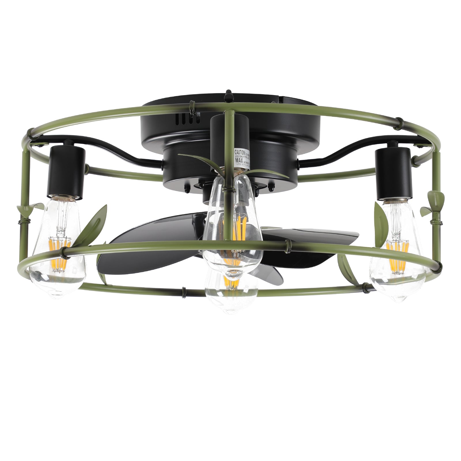 Flush Mount Ceiling Fans With Lights And Remote Control Green Caged Low Profile Ceiling Fan Modern Metal Ceiling Fanfor Farmhouse Dining Room Bedroom Kitchen Living Room Green Modern Iron