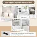 Queen Size Murphy Bed With 2 Side Cabinet Storage Shelves, 68 Inch Cabinet Bed Folding Wall Bed With Desk Combo Perfect For Guest Room, Study, Office,White Old Sku:Bs400491Aac Box Spring Not Required Queen White Wood White Pine Murphy Solid Wood Mdf