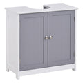 Kleankin Pedestal Sink Storage Cabinet, Vanity Base Cabinet, Under Sink Bathroom Cabinet With U Shape Cut Out And Adjustable Internal Shelf, White And Gray White Gray Mdf