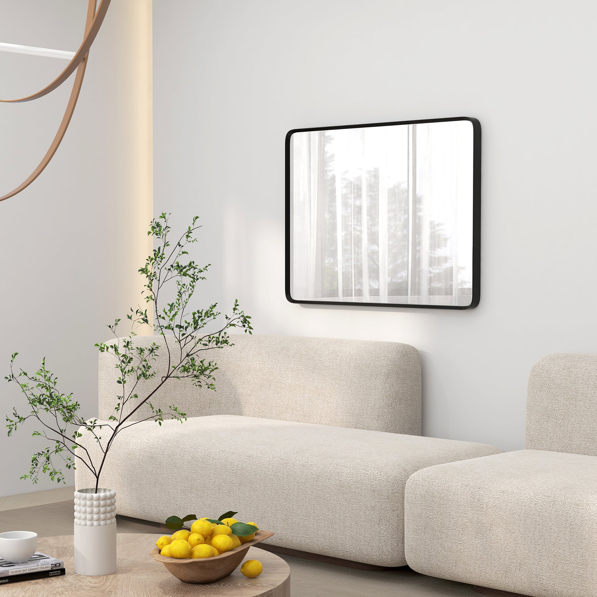 40 X 30 Inch Wall Mirror, Aluminum Frame Rectangular Wall Mirrors Decorative Mirror, 5 Layer Float Technology Mirror For Home Decor, Bathroom, Corner Hangs Horizontal Vertical Black Mdf
