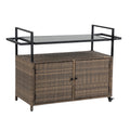 Outdoor Wicker Bar Cart, Patio Wine Serving Cart W Wheelsrolling Rattan Beverage Bar Counter Table W Glass Top For Porch Backyard Garden Poolside Party, Light Brown Light Brown Garden & Outdoor