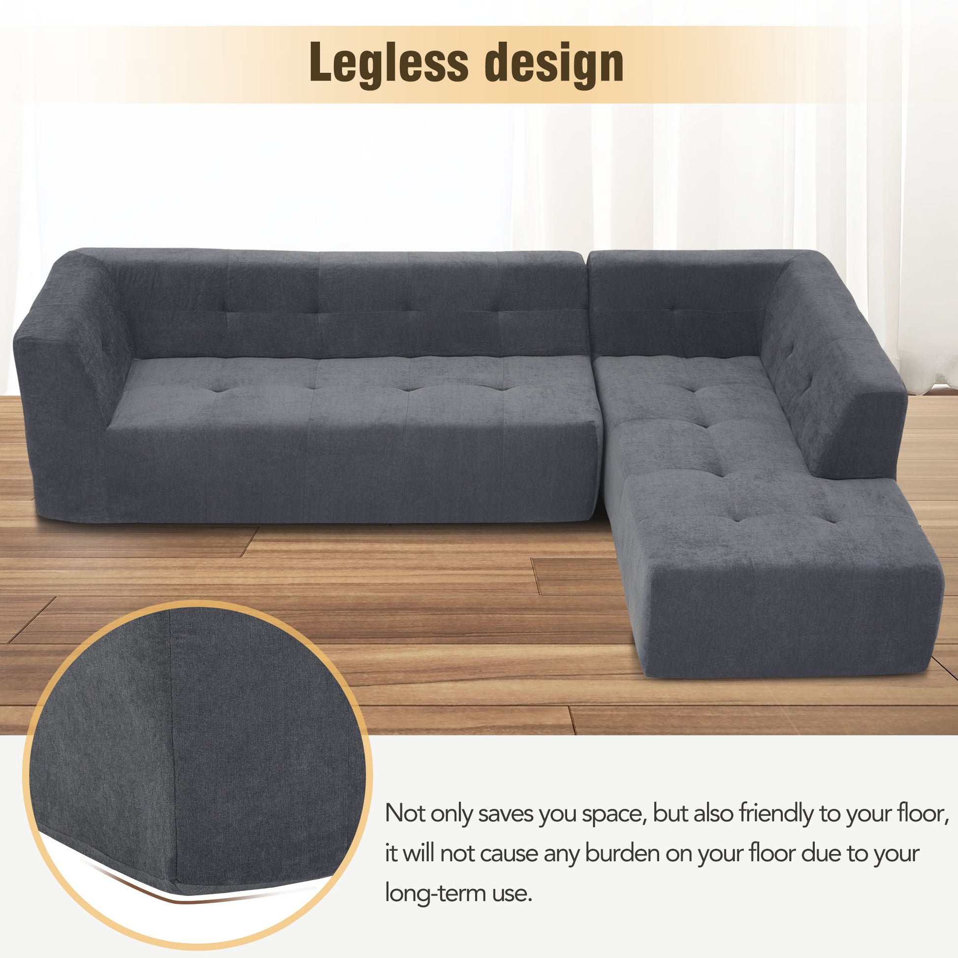 110.2*72.8" Modular Modular Combination Living Room Sofa Set, Modern Minimalist Sofa, Living Room Upholstered Sofa Bed, Bedroom, 3Pcs Computer Free Combination, L Shaped,Dark Grey Dark Grey Foam Chenille 3 Seat