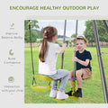 3 In 1 Kids Metal Swing Set For Backyard With Swing Seat, Glider And Climbing Ladder, Heavy Duty Metal Frame For 4 Children Grey Metal