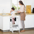 Kids Kitchen Step Stool, 2 In 1 Kitchen Table Set Toddler Standing Tower With Chalkboard, Safety Rail For Kitchen, Bathroom, Bedroom, White White Mdf
