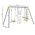 3 In 1 Kids Metal Swing Set For Backyard With Swing Seat, Glider And Climbing Ladder, Heavy Duty Metal Frame For 4 Children Grey Metal
