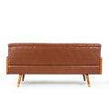 Adelaide Mid Century Modern Tufted Sofa With Rolled Accent Pillows Light Brown Pu