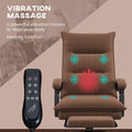 Executive Massage Office Chair With 6 Vibration Points, Microfiber Computer Desk Chair, Heated Reclining Chair With Footrest, Armrest, Double Padding, Brown Brown Polyester