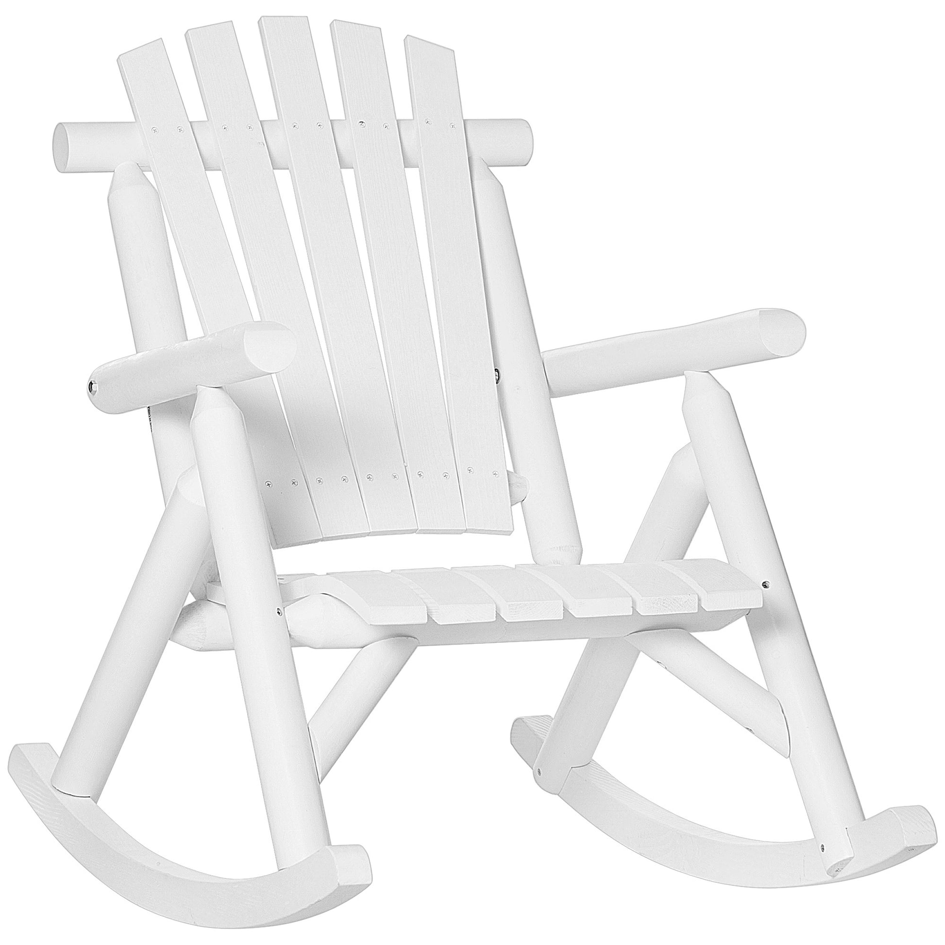 Outdoor Wooden Rocking Chair, Rustic Adirondack Rocker With Slatted Seat, High Backrest, Armrests For Patio, Garden, And Porch, Large, White White Wood