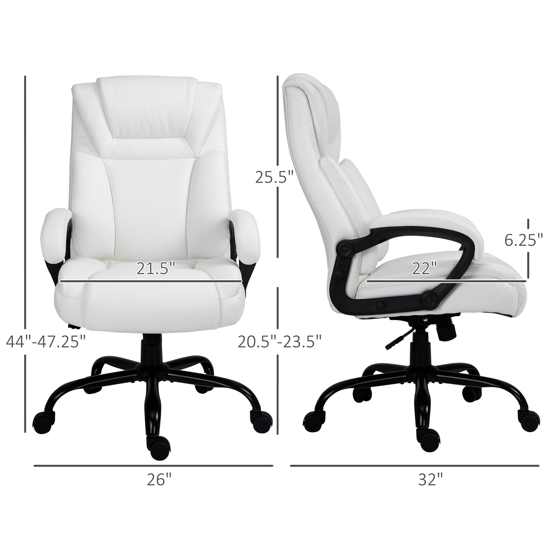 Big And Tall 400Lbs Executive Office Chair With Wide Seat, Computer Desk Chair With High Back Pu Leather Ergonomic Upholstery, Adjustable Height And Swivel Wheels, White White Faux Leather
