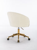 Hengming Golden Foot Office Chair, Modern Armchair, Height Adjustable, Rotary Cosmetic Chair, For Bedroom,Set Of 1 White Wool