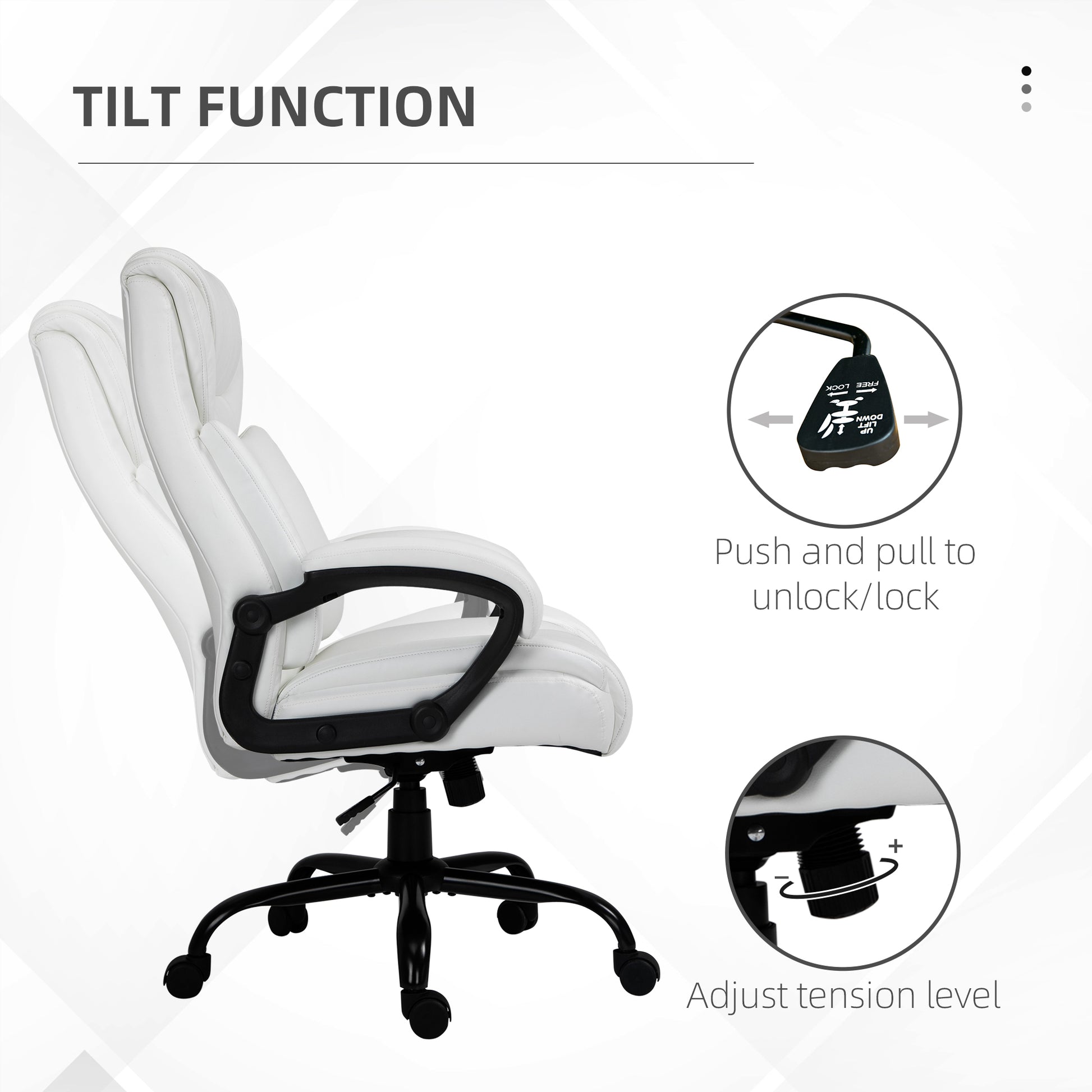 Big And Tall 400Lbs Executive Office Chair With Wide Seat, Computer Desk Chair With High Back Pu Leather Ergonomic Upholstery, Adjustable Height And Swivel Wheels, White White Faux Leather