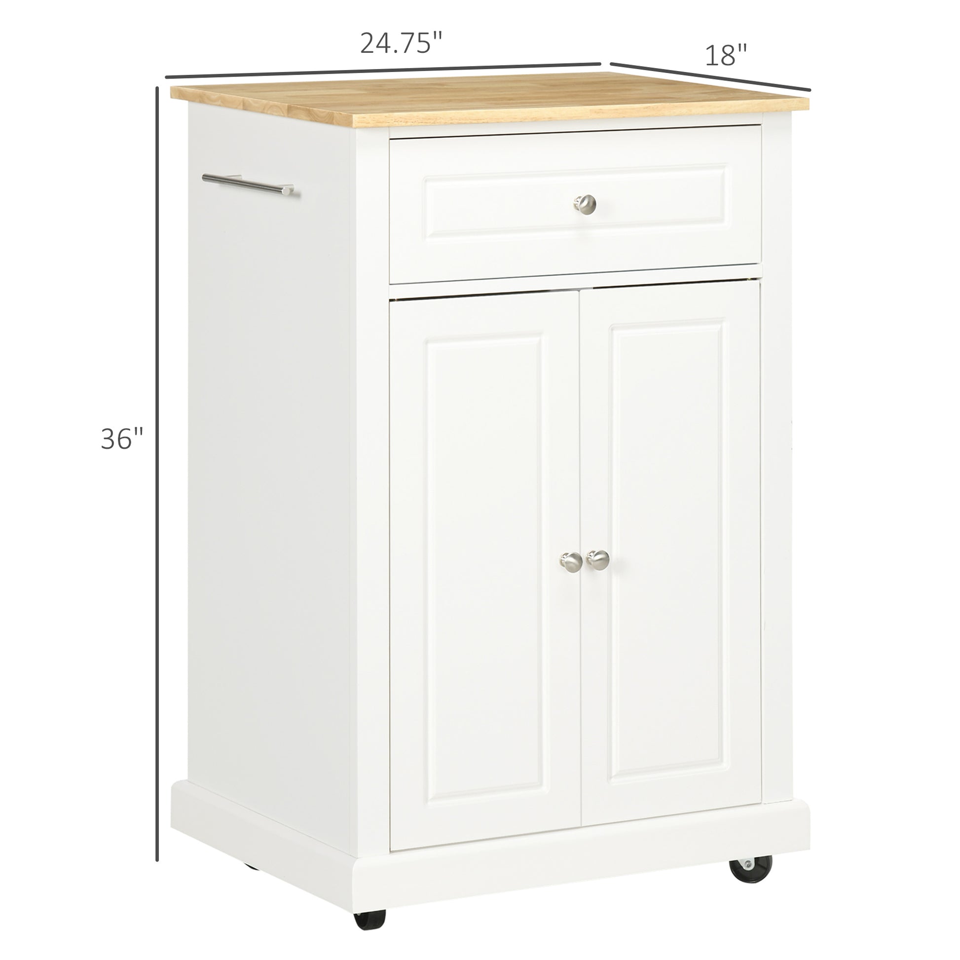 Rolling Kitchen Island Cart, Portable Serving Trolley Table With Drawer, Adjustable Shelf And 2 Towel Racks, Cream White Cream White Mdf