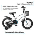 Kids Bike 16 Inch For Boys & Girls With Training Wheels, Freestyle Kids' Bicycle With Bell,Basket And Fender. White Steel