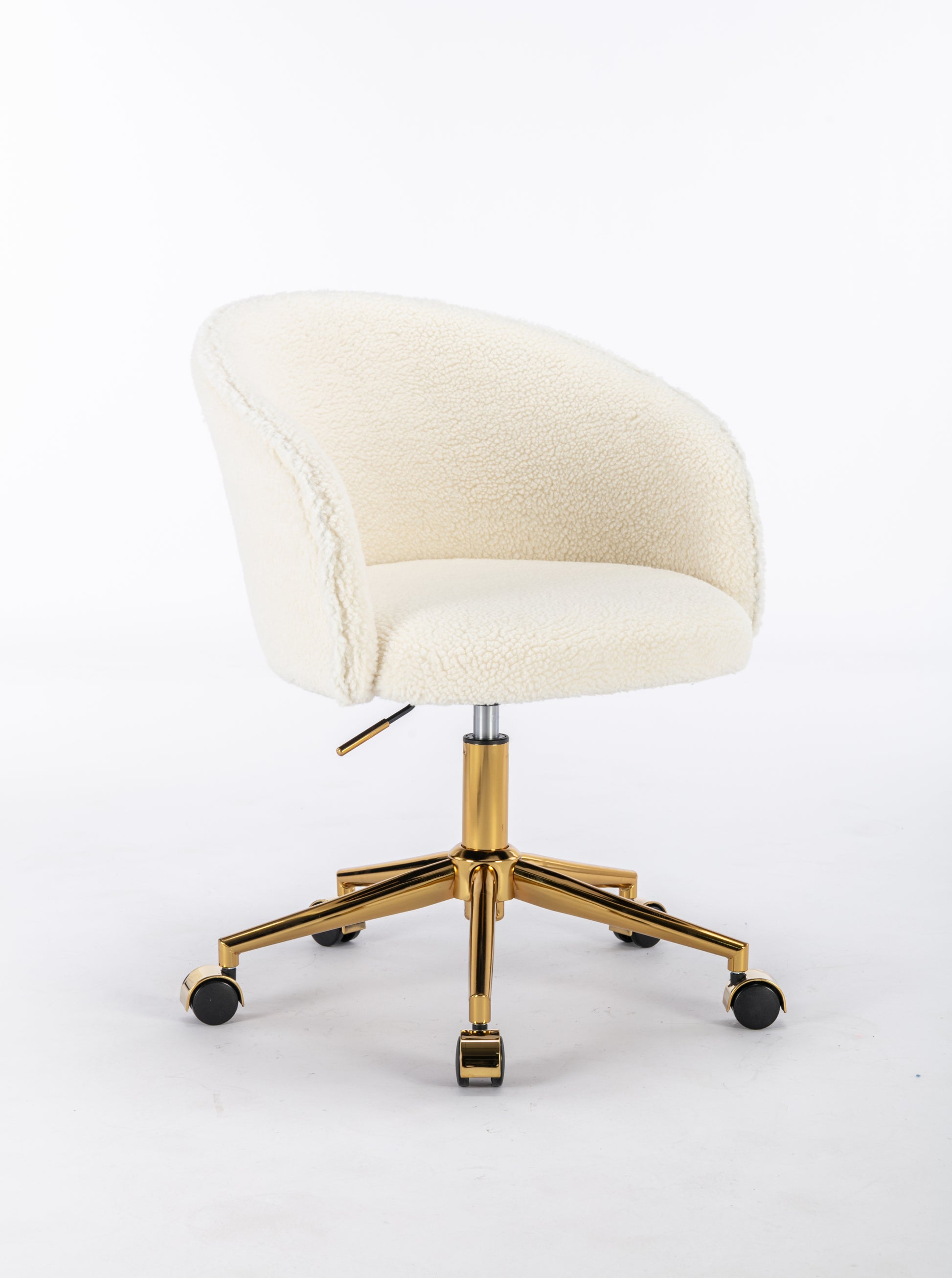 Hengming Golden Foot Office Chair, Modern Armchair, Height Adjustable, Rotary Cosmetic Chair, For Bedroom,Set Of 1 White Wool