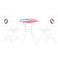 3 Piece Patio Bistro Set, Folding Outdoor Furniture With Usa Mosaic Table And Chairs, Portable Metal Frames For 4Th Of July, Balcony, Backyard, Poolside, Porch, American Flag White Metal