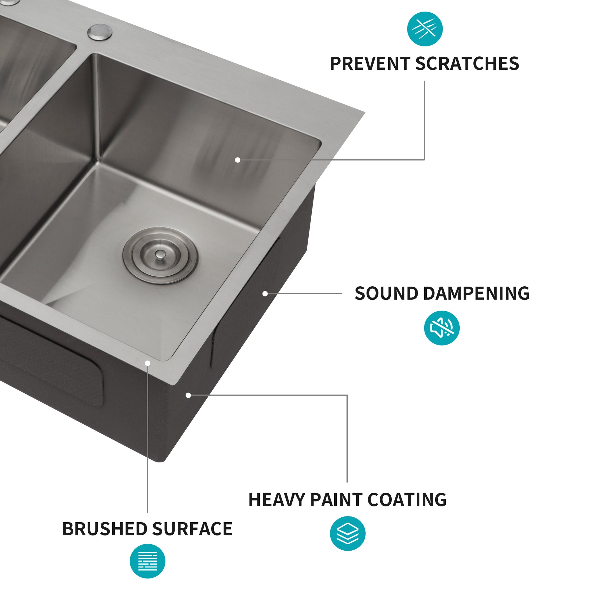 Double Bowl 50 50 Drop In Sink 33"X22"X10" Stainless Steel Kitchen Sink 16 Gauge With Two 10" Deep Basin Brushed Nickel Stainless Steel