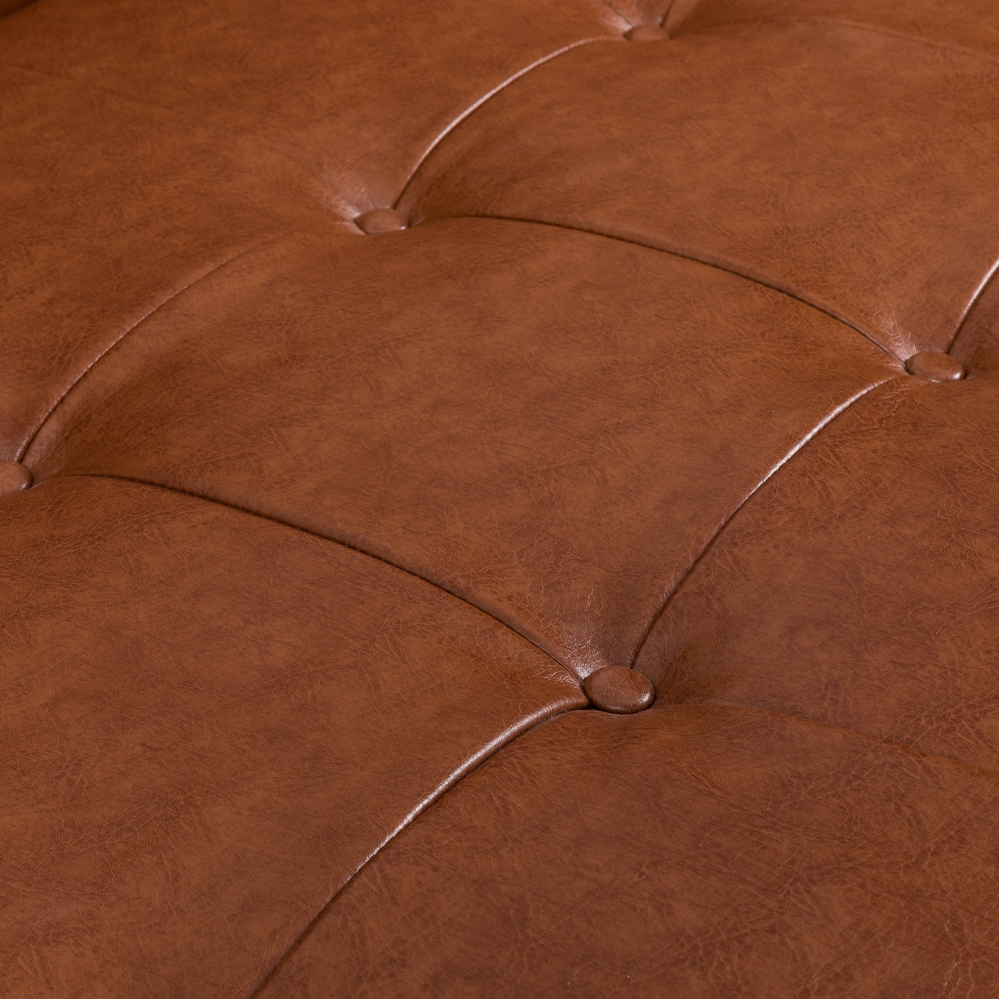 Adelaide Mid Century Modern Tufted Sofa With Rolled Accent Pillows Light Brown Pu