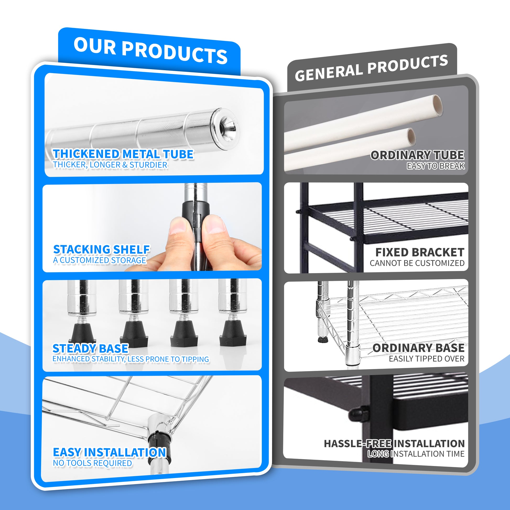 Heavy Duty Shelving Unit, Wire Metal Stackable Storage, 1 Tier Shelf, Chrome, 15" W X 13.8" D X 15" H Chrome Iron