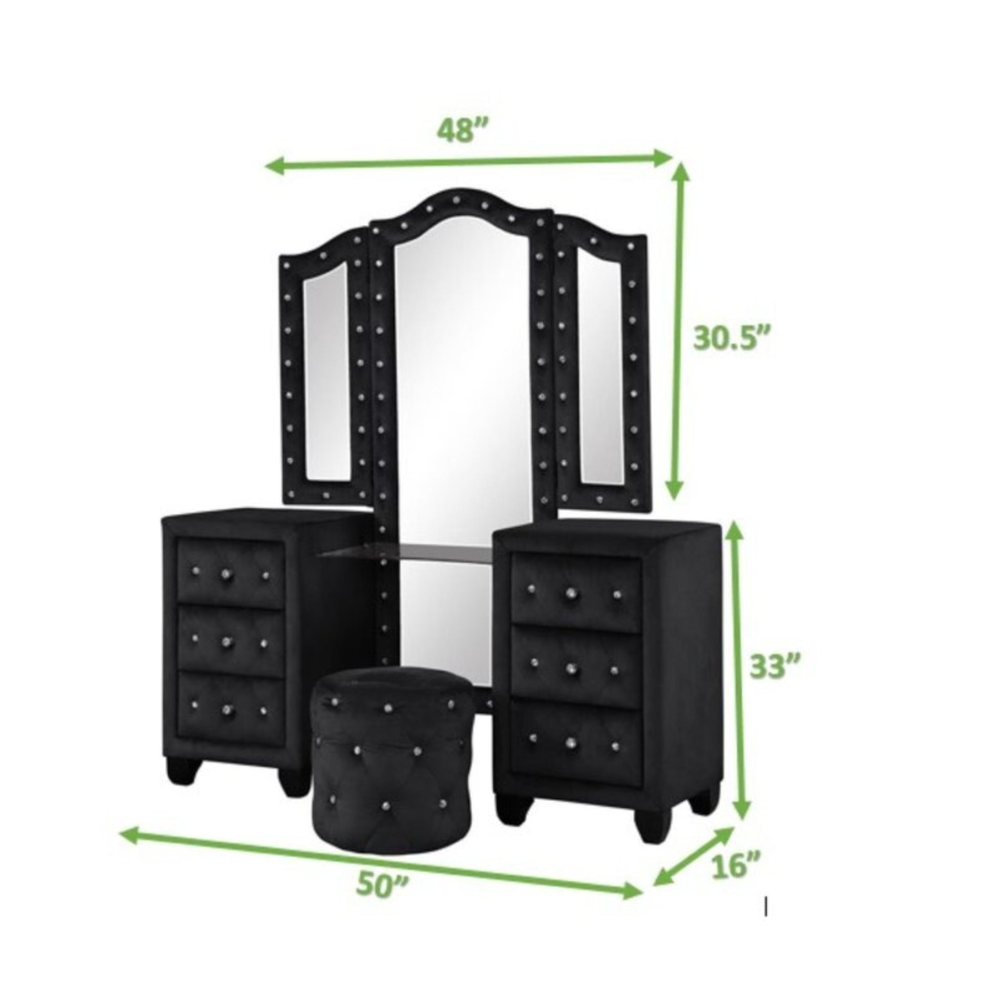 Crystal Tufted Queen 5 Pc Vanity Bedroom Set Made With Wood In Black Box Spring Not Required Queen Black Wood 5 Piece Set Bedroom Modern Upholstered Velvet Tufted Wood