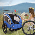 2 In 1 Double 2 Seat Bicycle Bike Trailer Jogger Stroller For Kids Children Foldable Collapsible W Pivot Front Wheel Blue Gray Fabric Steel