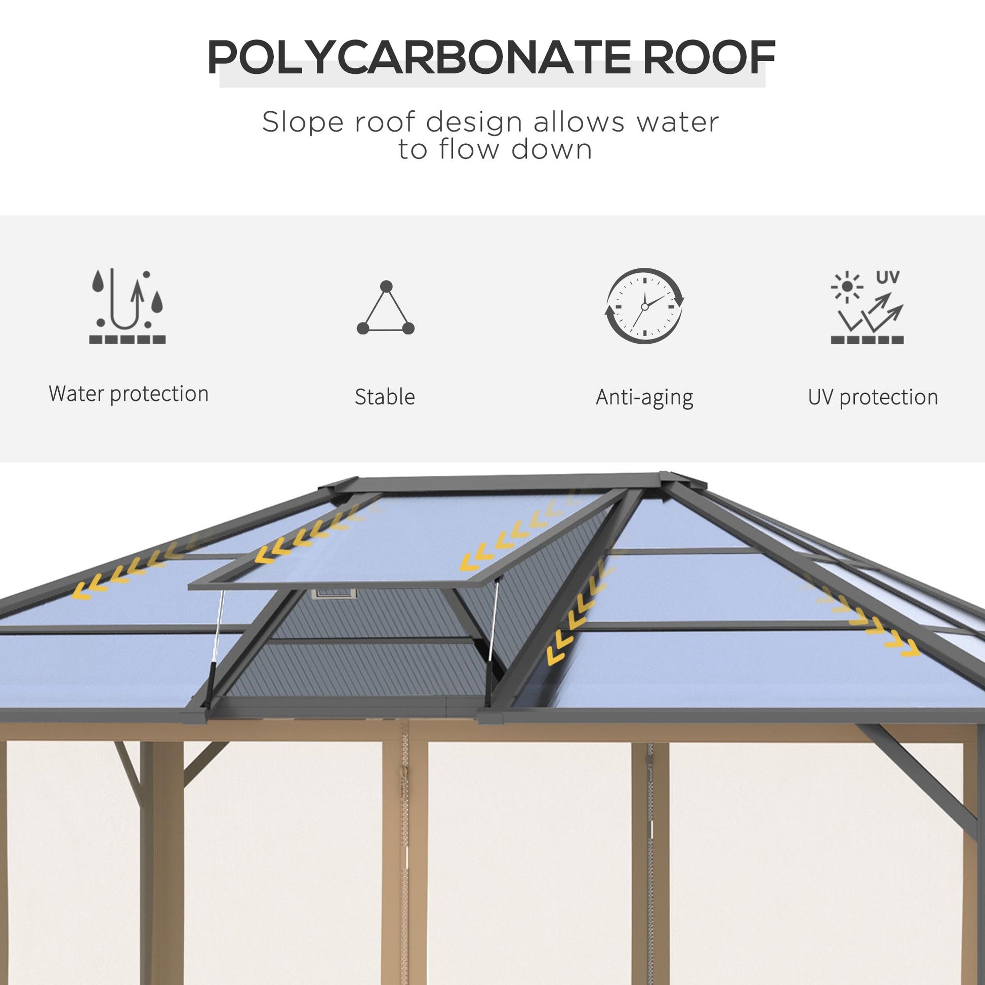 10' X 12' Hardtop Gazebo Canopy With Polycarbonate Roof, Top Vent And Aluminum Frame, Permanent Pavilion Outdoor Gazebo With Netting, For Patio, Garden, Backyard, Deck, Lawn Gray Metal