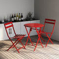 3 Piece Patio Bistro Set Of Foldable Round Table And Chairs, Red No Red Metal