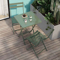 3 Piece Patio Bistro Set Of Foldable Squaretable And Chairs, Dark Greem No Dark Green Metal