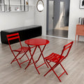3 Piece Patio Bistro Set Of Foldable Round Table And Chairs, Red No Red Metal