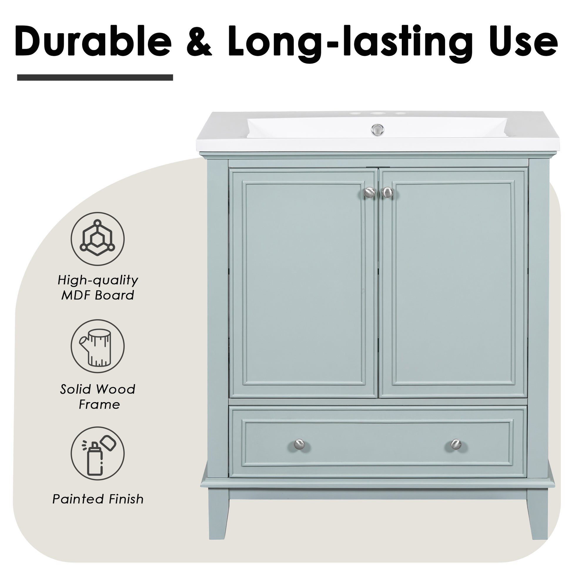 30" Bathroom Vanity Without Sink, Base Only, Multi Functional Bathroom Cabinet With Doors And Drawer, Solid Frame And Mdf Board, Green Green Solid Wood Mdf