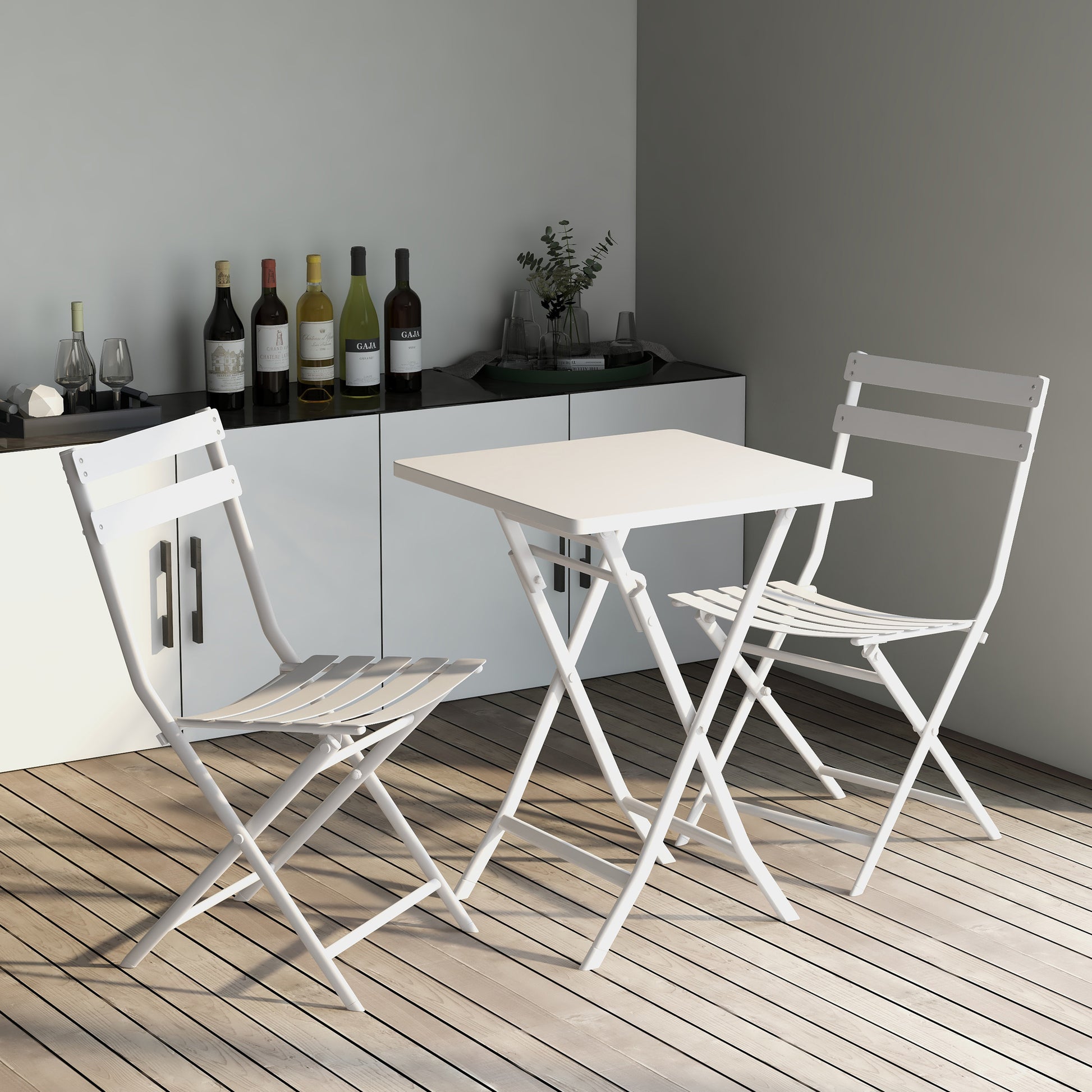 3 Piece Patio Bistro Set Of Foldable Square Table And Chairs, White No White Metal
