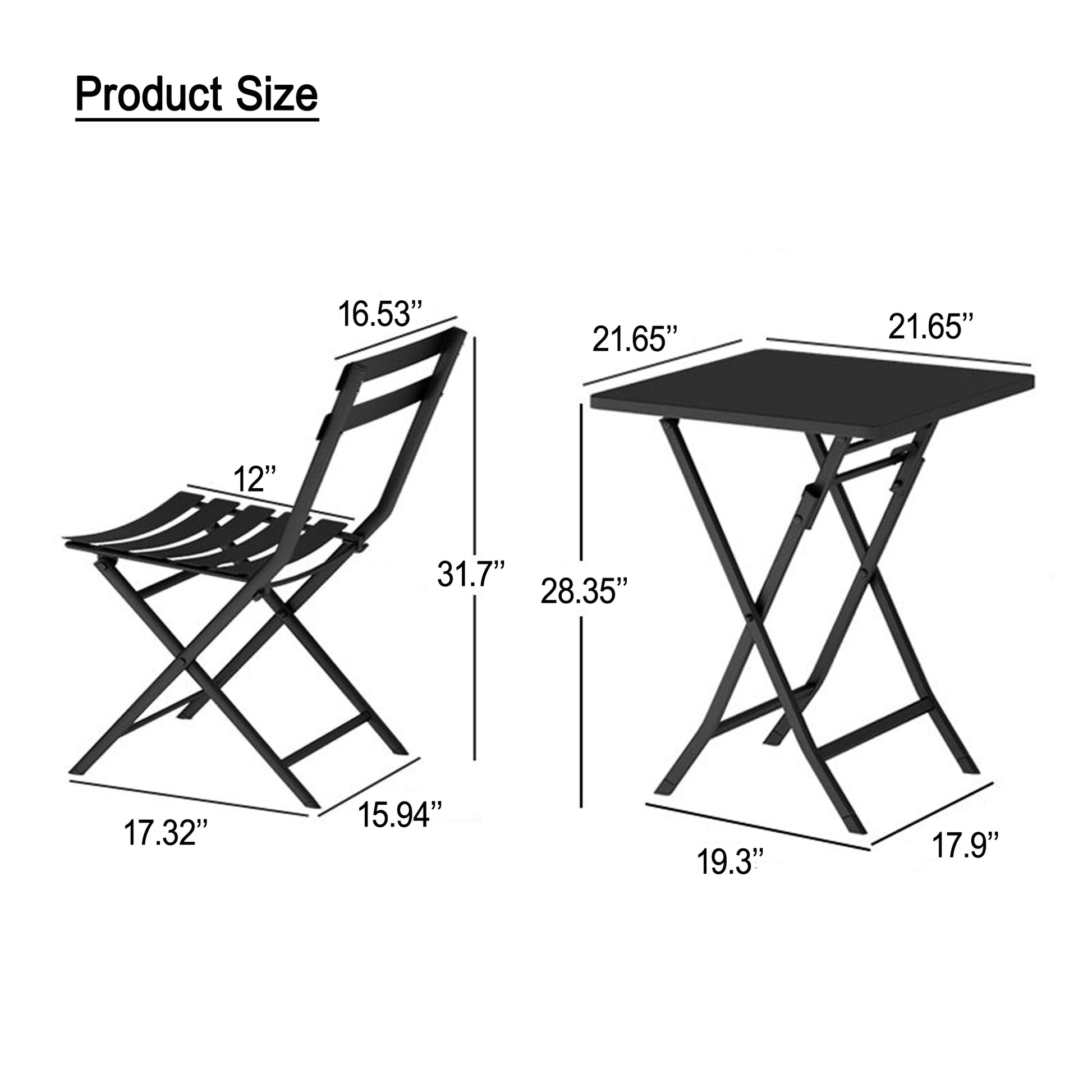 3 Piece Patio Bistro Set Of Foldable Square Table And Chairs, White No White Metal