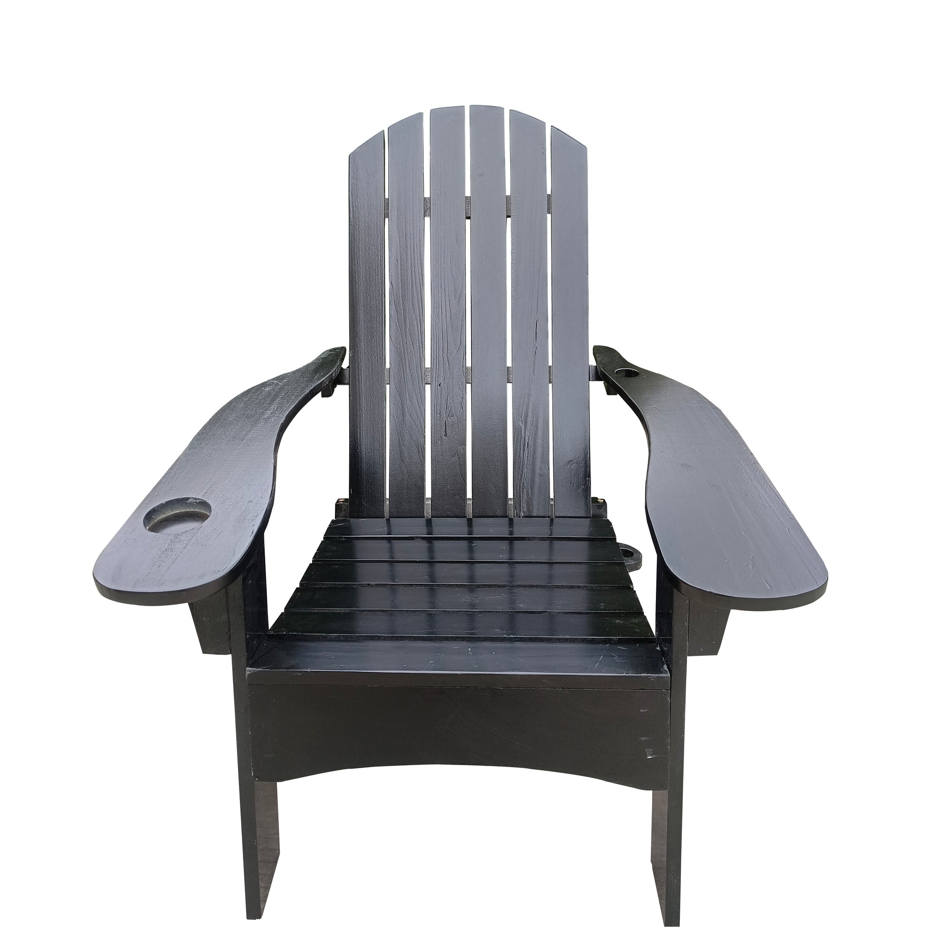 Outdoor Or Indoor Wood Adirondack Chair With An Hole To Hold Umbrella On The Arm ,Black Black Solid Wood