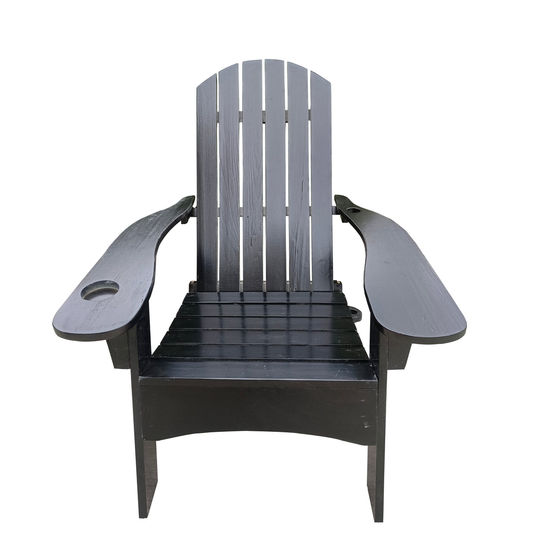 Outdoor Or Indoor Wood Adirondack Chair With An Hole To Hold Umbrella On The Arm ,Black Black Solid Wood