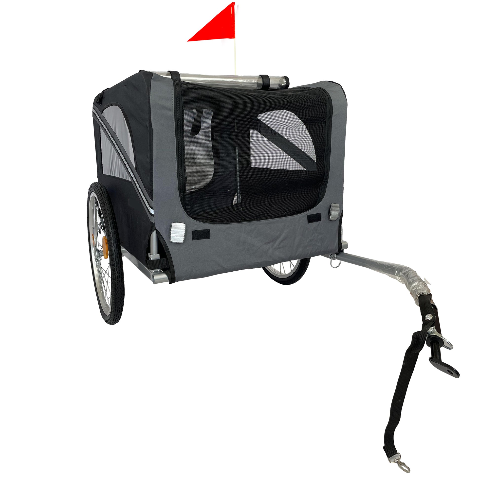 Outdoor Heavy Duty Foldable Utility Pet Stroller Dog Carriers Bicycle Trailer Black Gray Fabric Steel