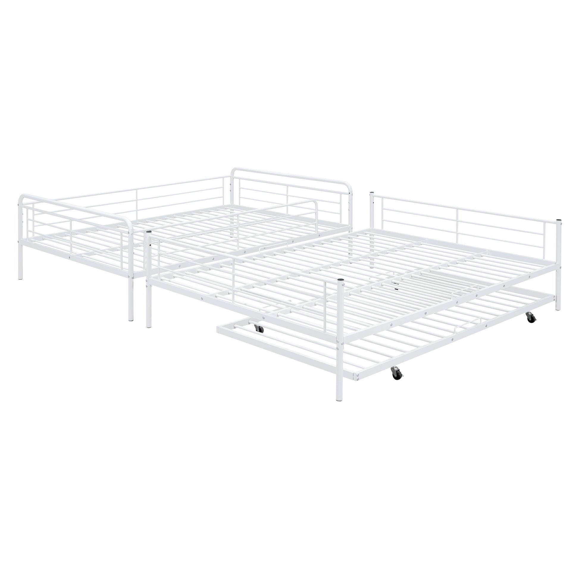Full Xl Over Queen Metal Bunk Bed With Twin Size Trundle, White White Iron