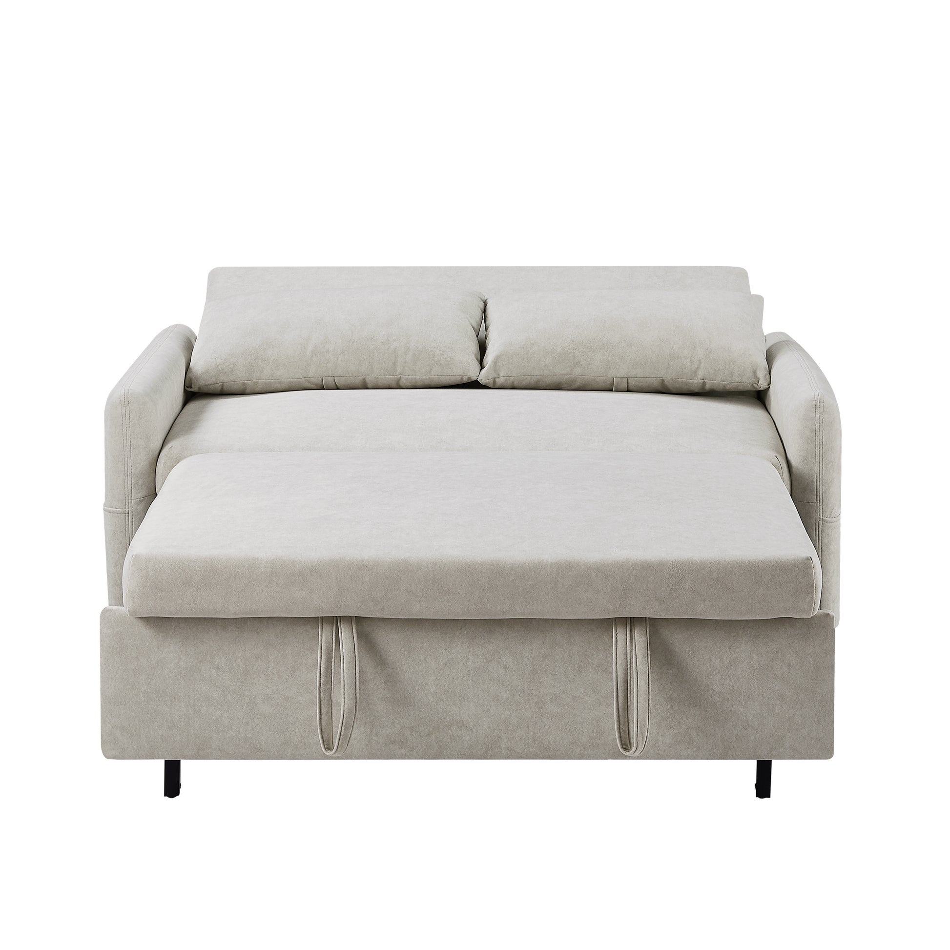 55.1" Pull Out Sleep Sofa Bed Loveseats Sofa Couch With Adjsutable Backrest, Storage Pockets, 2 Soft Pillows, Usb Ports For Living Room, Bedroom, Apartment, Office, Beige Old Sku: Wf315689Aaa Beige Foam Microfiber 2 Seat