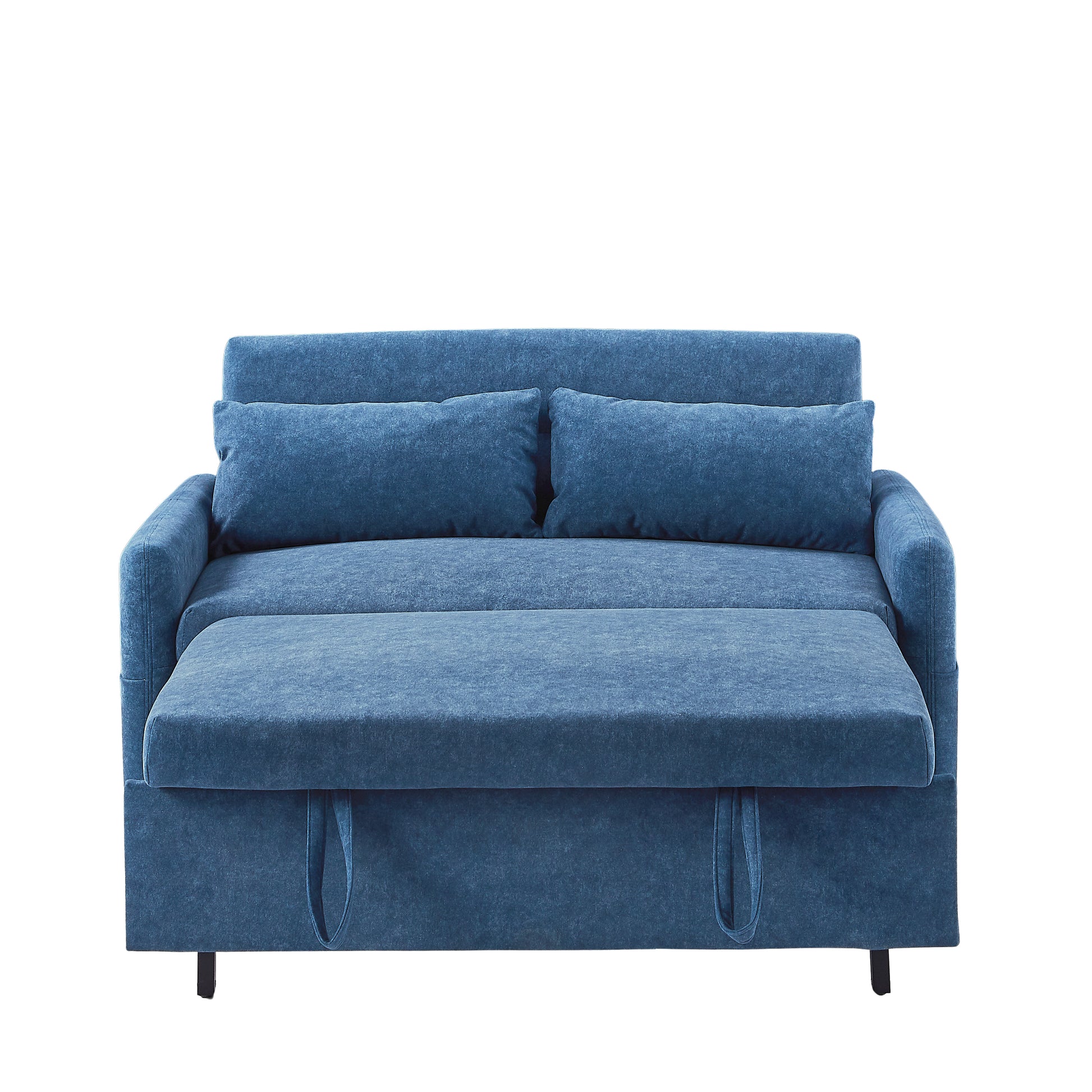 55.1" Pull Out Sleep Sofa Bed Loveseats Sofa Couch With Adjsutable Backrest, Storage Pockets, 2 Soft Pillows, Usb Ports For Living Room, Bedroom, Apartment, Office, Blue Old Sku: Wf315689Aac Blue Foam Microfiber 2 Seat