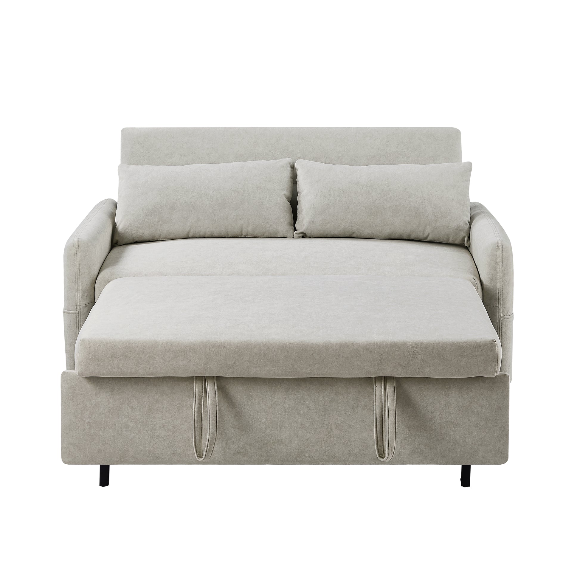 55.1" Pull Out Sleep Sofa Bed Loveseats Sofa Couch With Adjsutable Backrest, Storage Pockets, 2 Soft Pillows, Usb Ports For Living Room, Bedroom, Apartment, Office, Beige Old Sku: Wf315689Aaa Beige Foam Microfiber 2 Seat