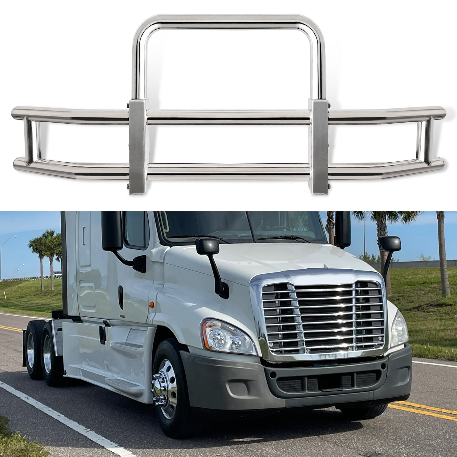 Deer Guard For Freightliner Cascadia 2008 2017 With Brackets Stainless Steel Chrome Stainless Steel