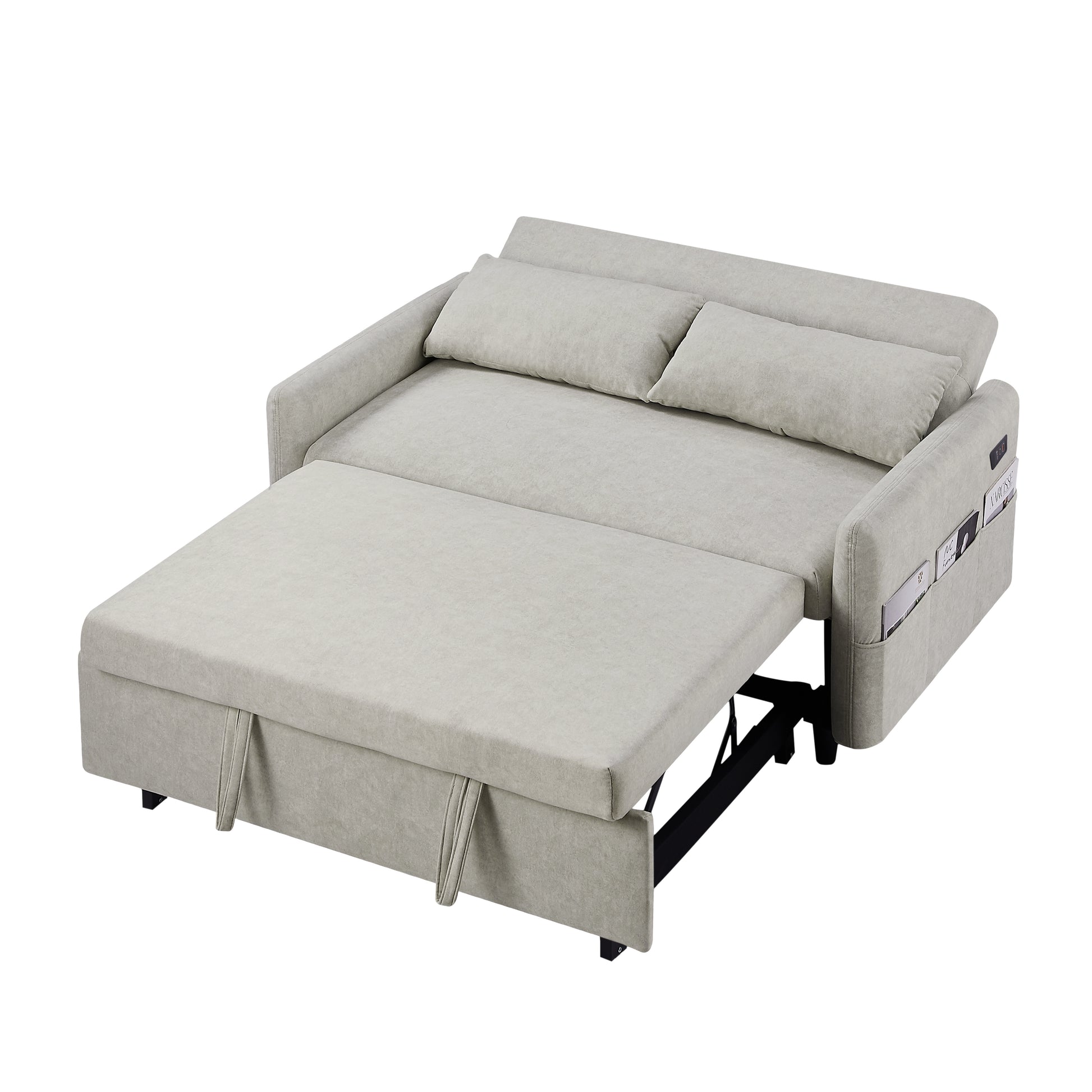 55.1" Pull Out Sleep Sofa Bed Loveseats Sofa Couch With Adjsutable Backrest, Storage Pockets, 2 Soft Pillows, Usb Ports For Living Room, Bedroom, Apartment, Office, Beige Old Sku: Wf315689Aaa Beige Foam Microfiber 2 Seat