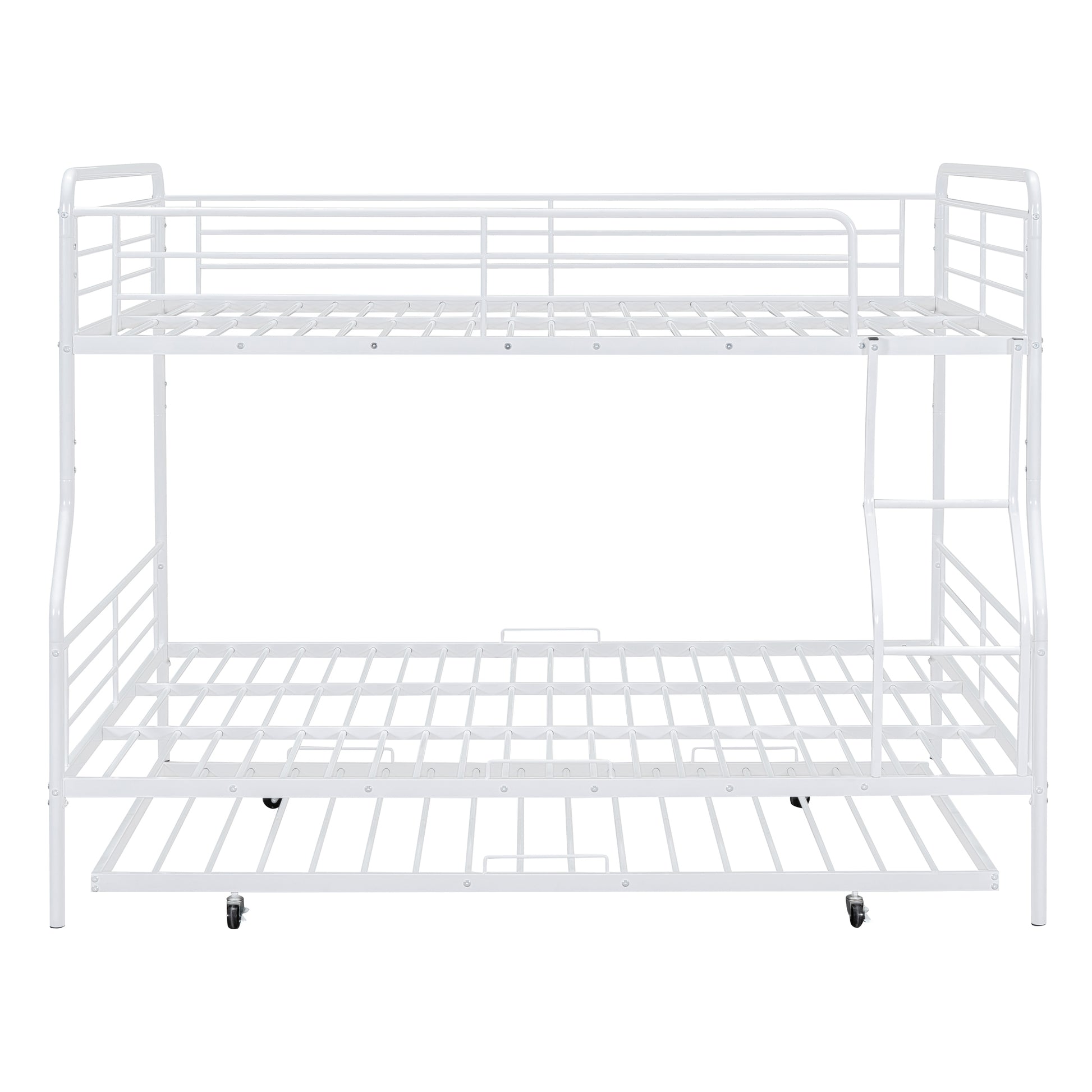 Full Xl Over Queen Metal Bunk Bed With Twin Size Trundle, White White Iron