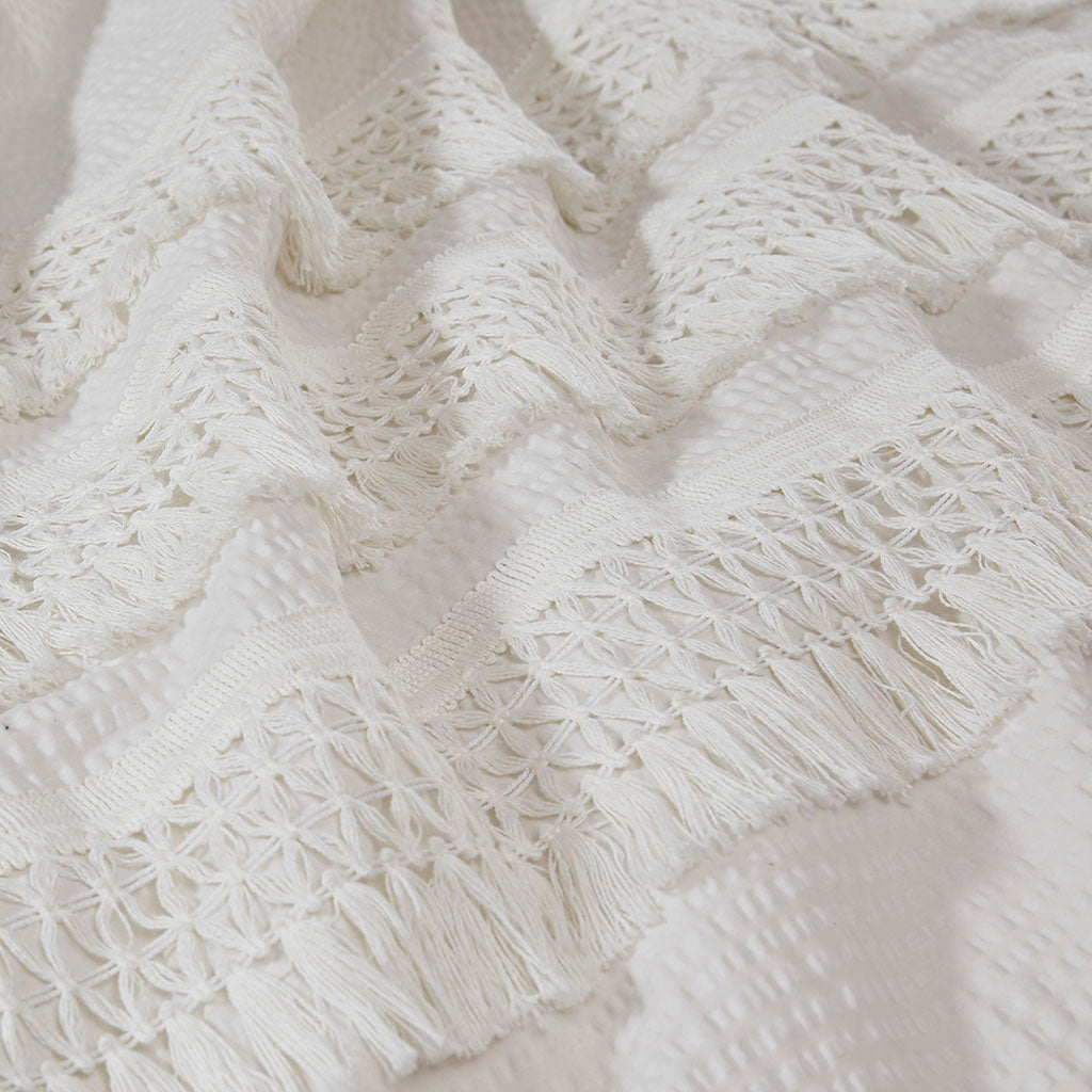 3 Piece Cotton Seersucker Comforter Set Ivory Cotton