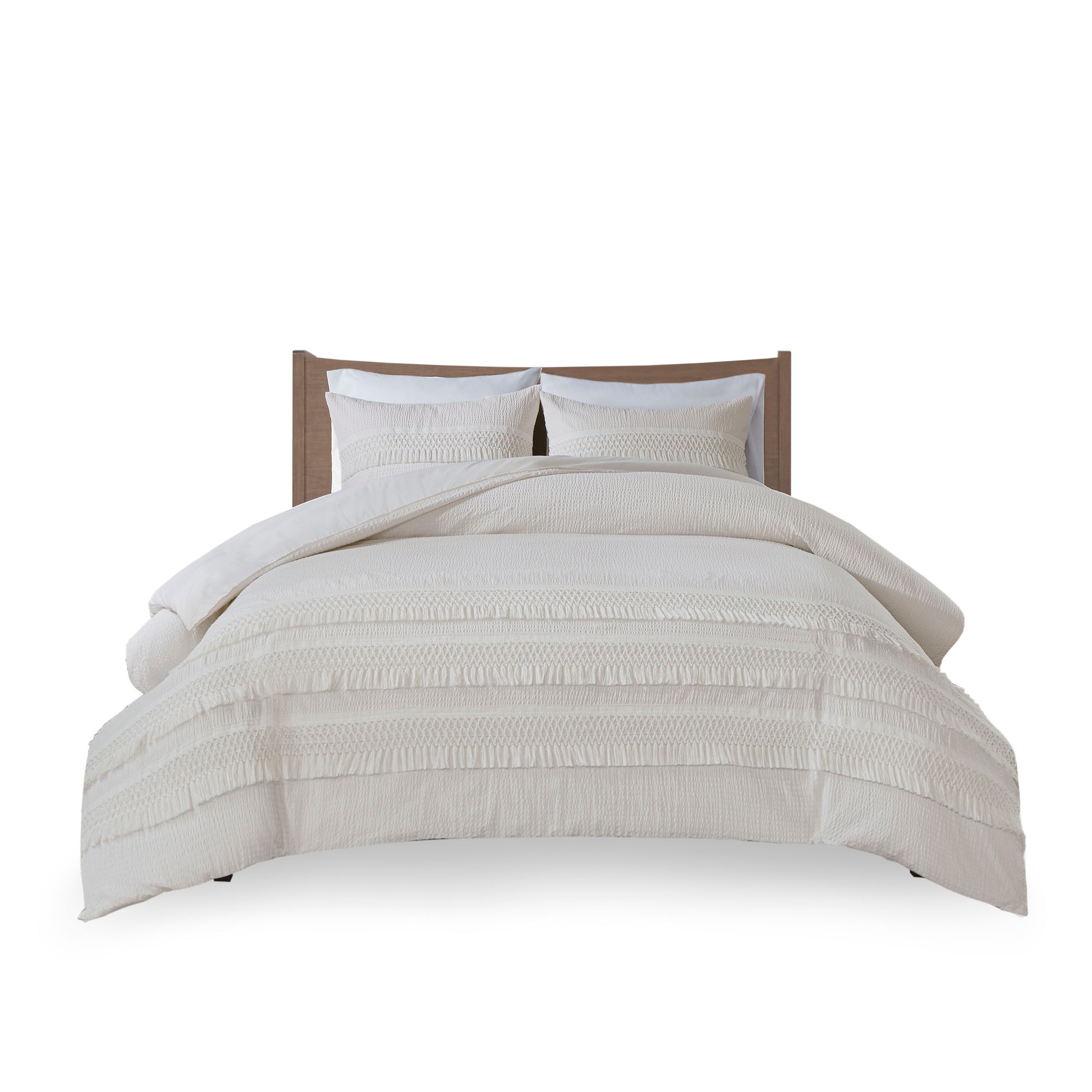 3 Piece Cotton Seersucker Comforter Set Ivory Cotton