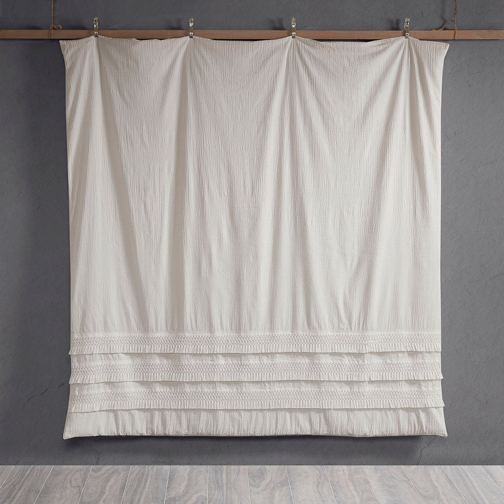3 Piece Cotton Seersucker Comforter Set Ivory Cotton