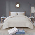 3 Piece Cotton Seersucker Comforter Set Ivory Cotton
