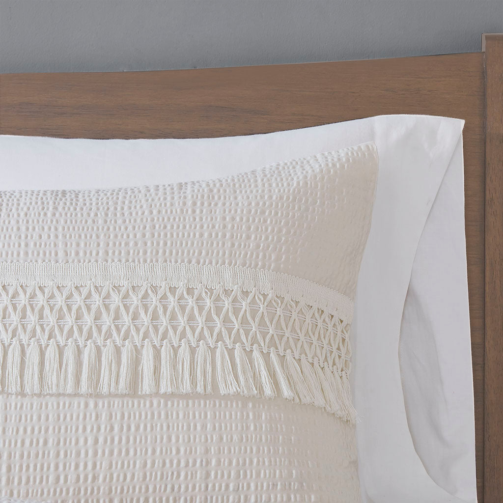 3 Piece Cotton Seersucker Comforter Set Ivory Cotton