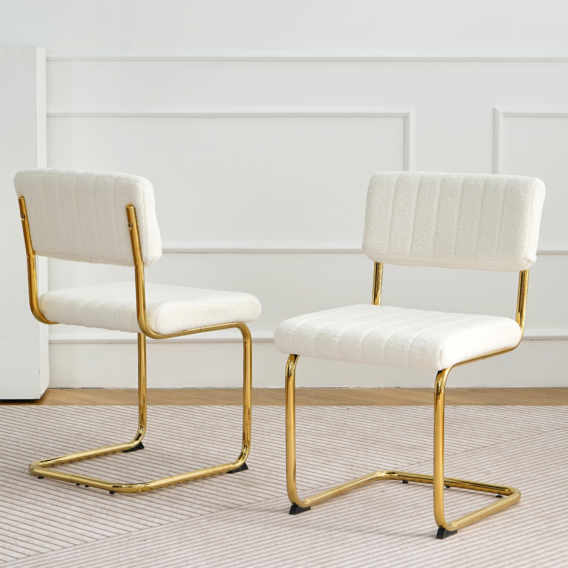 Modern Simple Light Luxury Dining White Chair Home Bedroom Stool Back Dressing Chair Student Desk Chair Gold Metal Legs Set Of 2 Metal White Teddy