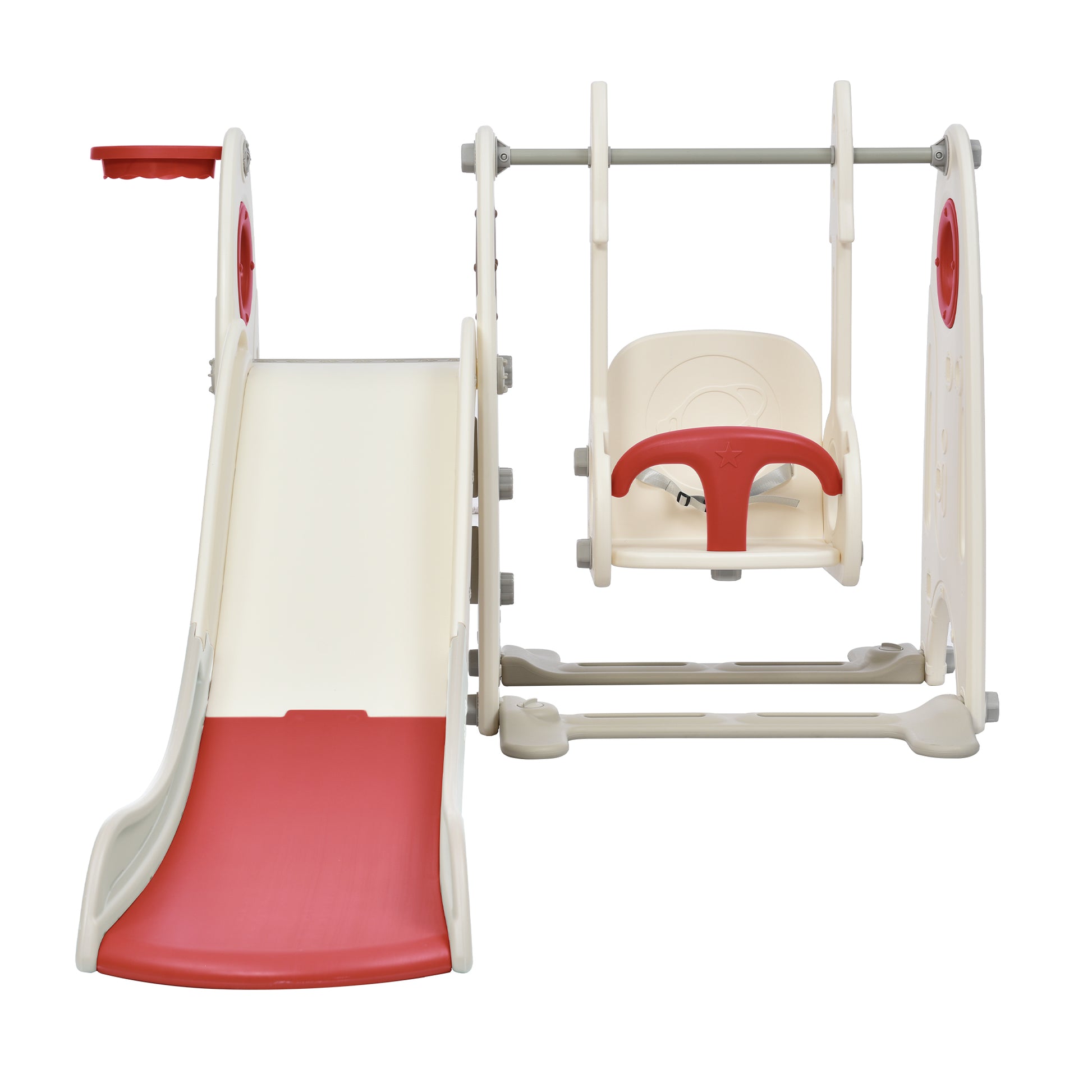 4 In 1 Toddler Slide And Swing Set, Kids Playground Climber Slide Playset With Basketball Hoop,Freestanding Combination For Babies Red 50 99 Lbs Hdpe Indoor & Outdoor Use
