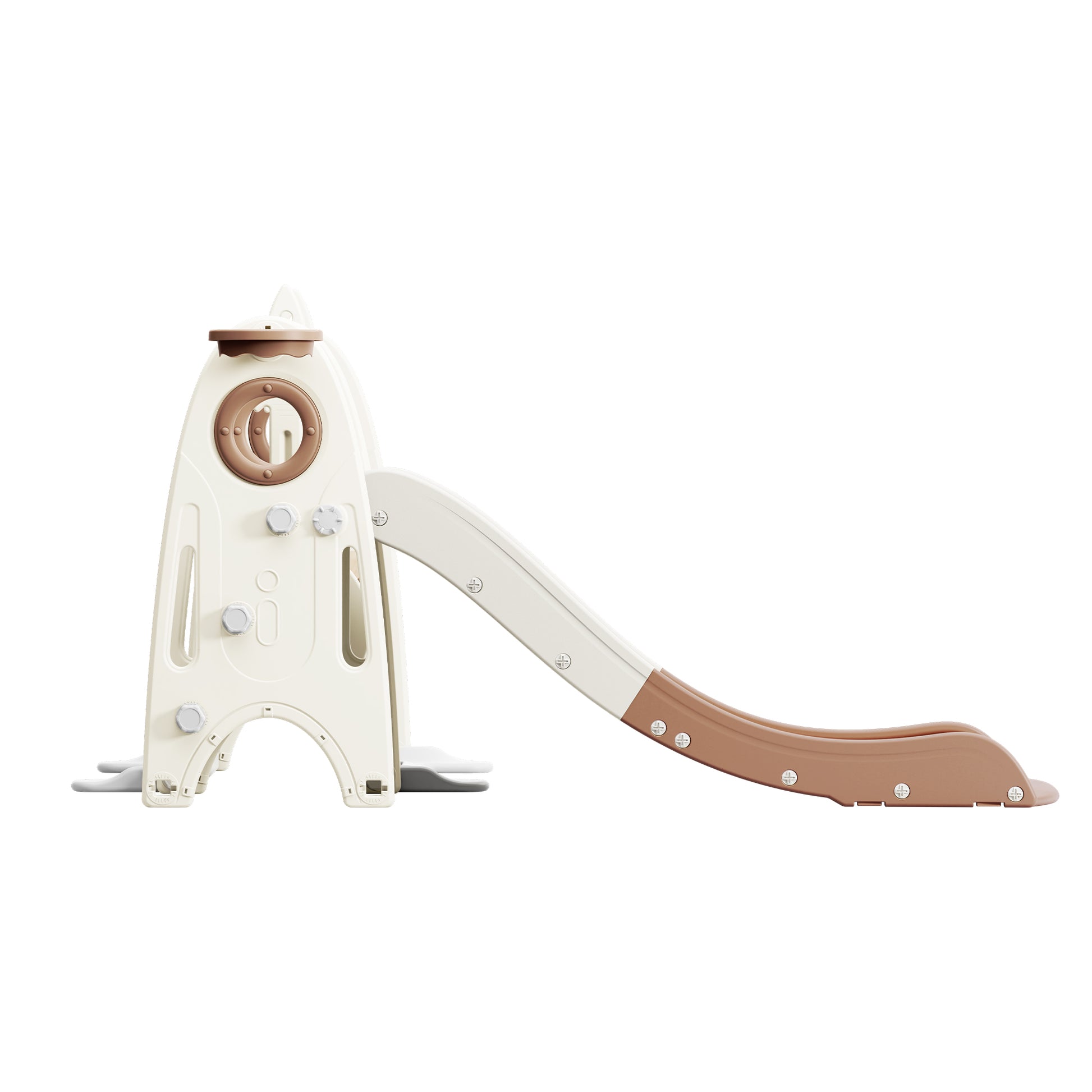 4 In 1 Toddler Slide And Swing Set, Kids Playground Climber Slide Playset With Basketball Hoop,Freestanding Combination For Babies Coffee 50 99 Lbs Hdpe