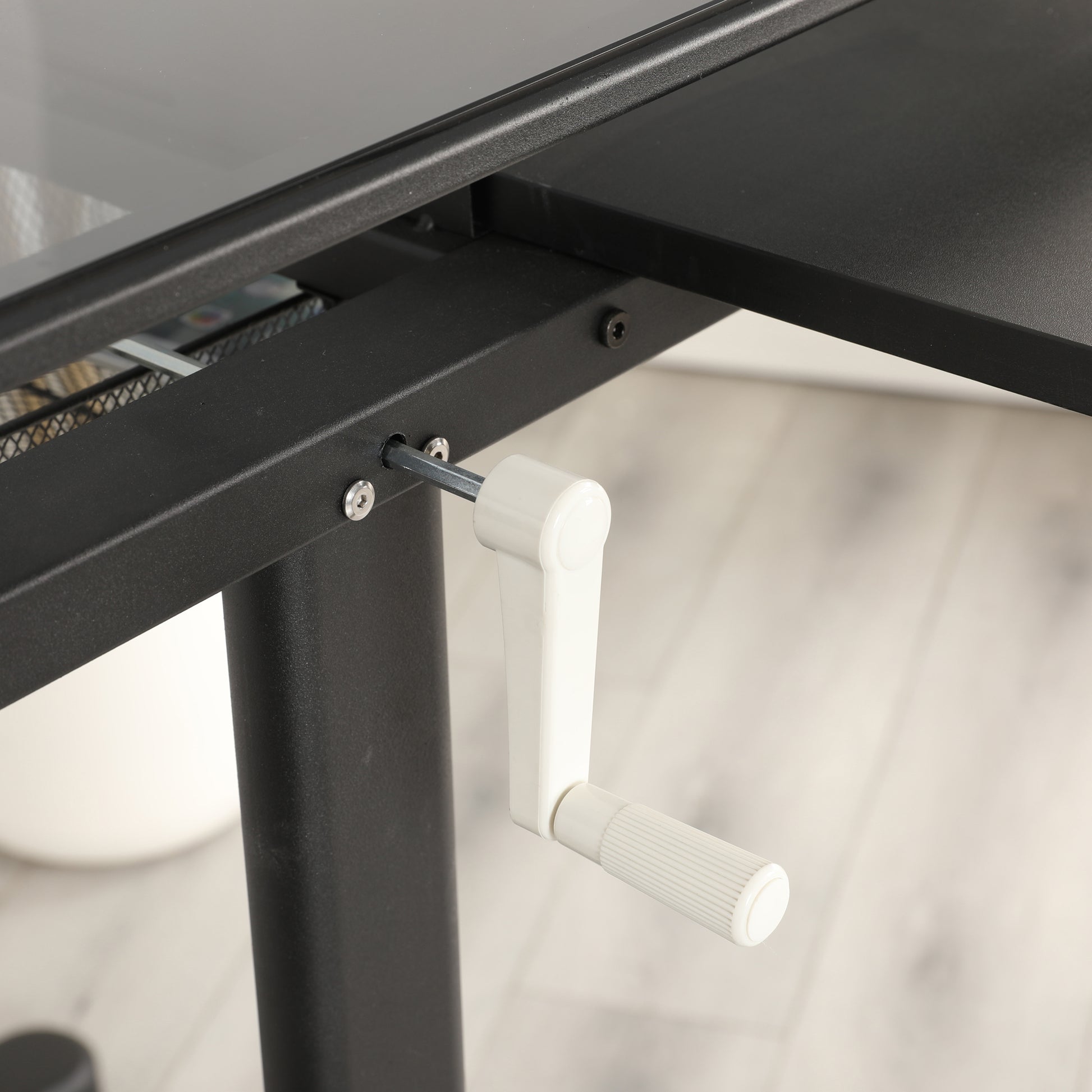 Hand Crank Adjustable Drafting Table Drawing Desk With 2 Metal Drawers Black With Stool Black Tempered Glass Sheet Metal Plastic